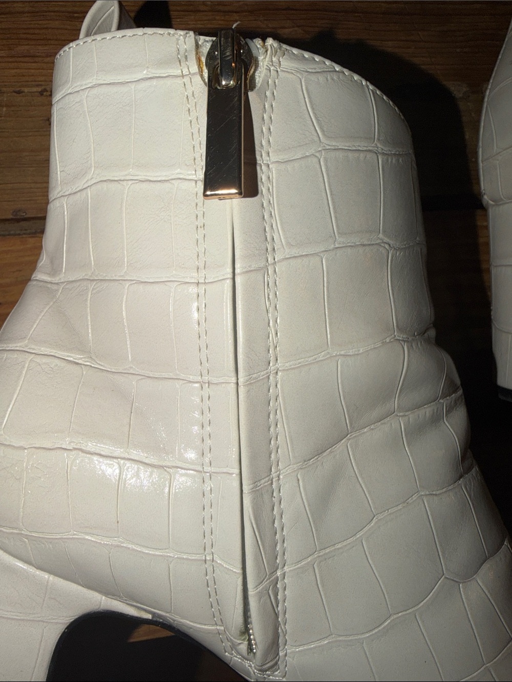 Women’s White Cream Croc-Embossed Block Heel Ankle Boots CALVIN KLEIN - Picture 8 of 9